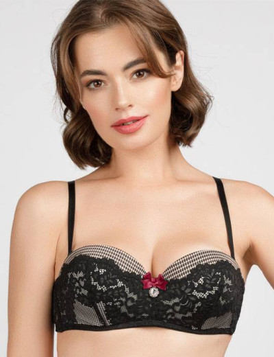 Модный комплект фашия пуш-ап и бразилиана Mioocchi KRISTINA 759292 nero/avorio, Цвет: nero/avorio, Размеры: 70B, изображение 4