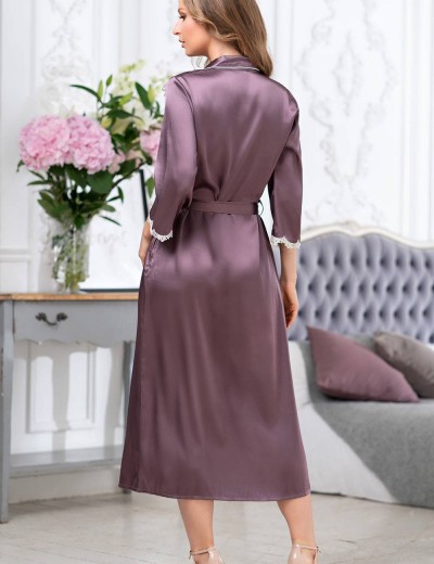 Шелковый халат на пуговицах Mia-Amore BRIGITTE 3689 сливовый, Цвет: сливовый, Размеры: 2XL, изображение 2