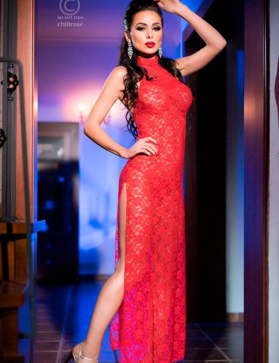 Длинное кружевное платье Chilirose 3506 красный, Цвет: красный, Размеры: L/XL, изображение 3