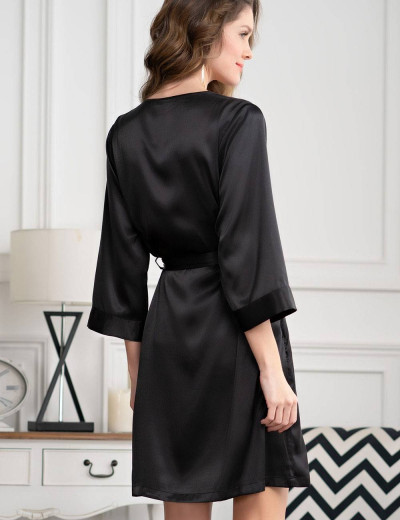 Атласный халат кимоно Mia-Amore MARISIA 8583 черный, Цвет: черный, Размеры: S/M, изображение 2