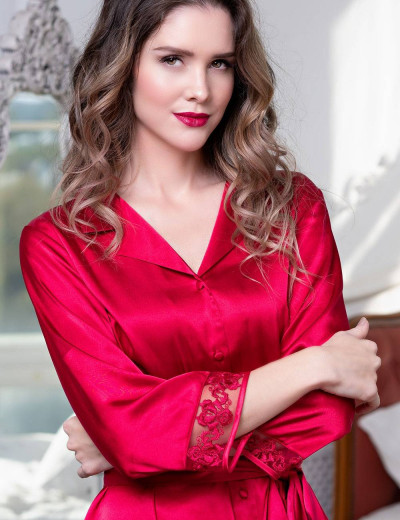 Атласная рубашка-халат Mia-Amore MARISIA 8587 красный, Цвет: красный, Размеры: M, изображение 3