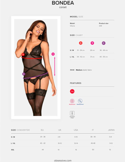 Корсет с трусиками Obsessive BONDEA CORSET, Цвет: черный, Размеры: S/M, изображение 5