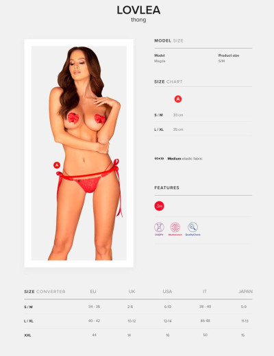 Трусики стринги Obsessive LOVLEA THONG, Цвет: красный, Размеры: S/M, изображение 5