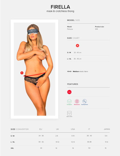 Комплект маска + трусики Obsessive FIRELLA SET, Цвет: черный, Размеры: S/M, изображение 5