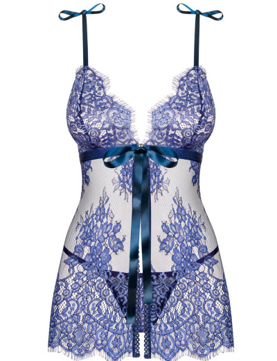 Бэби-долл с трусиками Obsessive FLOWLACE BABYDOLL, Цвет: синий, Размеры: L/XL, изображение 3