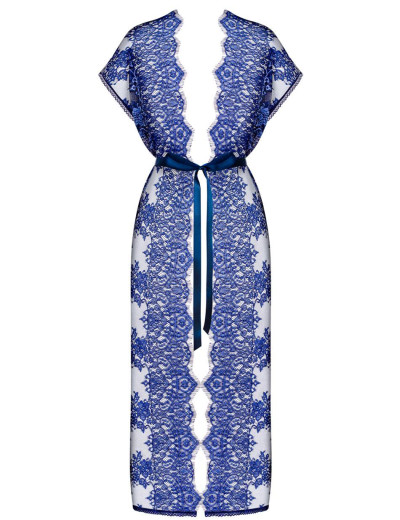 Кружевной пеньюар Obsessive FLOWLACE PEIGNOIR, Цвет: синий, Размеры: S/M, изображение 3