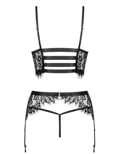 Кружевной комплект из трех предметов Obsessive LASHY SET, Цвет: черный, Размеры: L/XL, изображение 4
