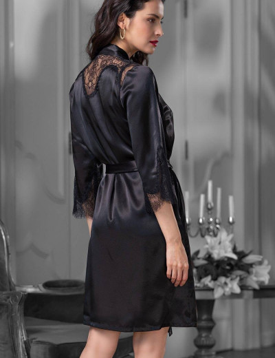 Атласный халат кимоно Mia-Amore MADISON 8923, Цвет: черный, Размеры: L/XL, изображение 2