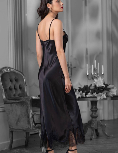 Длинная черная сорочка из атласа Mia-Amore MADISON 8928, Цвет: черный, Размеры: XL, изображение 3