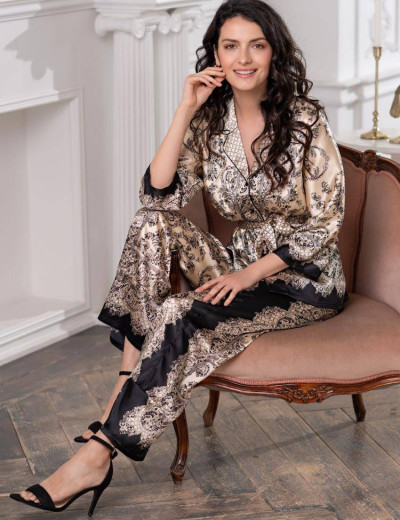 Шелковый пижамный комплект Mia-Amore PENELOPA 3696, Цвет: бежевый, Размеры: L, изображение 3