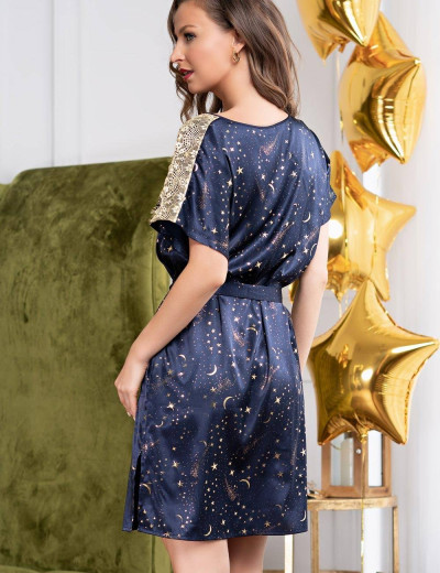 Туника атласная с коротким рукавом Mia-Amore STARLIGHT 8747, Цвет: темно-синий, Размеры: L/XL, изображение 2