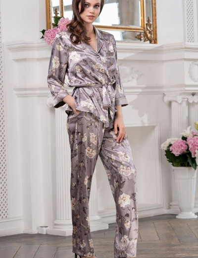 Шелковая пижама с брюками Mia-Amore GRACIA 3206, Цвет: серый, Размеры: M, изображение 3