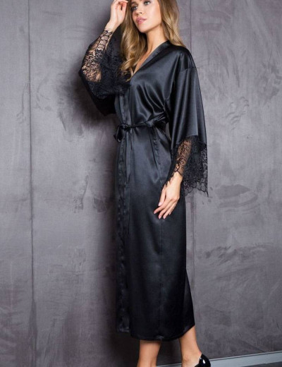 Длинный атласный халат кимоно Mia-Mia EVELIN 17539 черный, Цвет: черный, Размеры: S/M, изображение 3