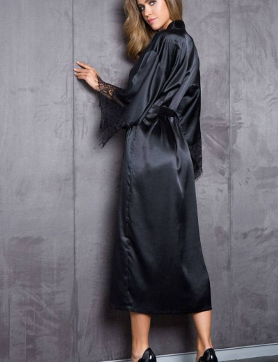 Длинный атласный халат кимоно Mia-Mia EVELIN 17539 черный, Цвет: черный, Размеры: S/M, изображение 2