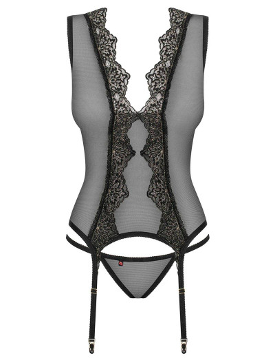 Корсет с трусиками Obsessive MESHLOVE CORSET, Цвет: черный, Размеры: S/M, изображение 3