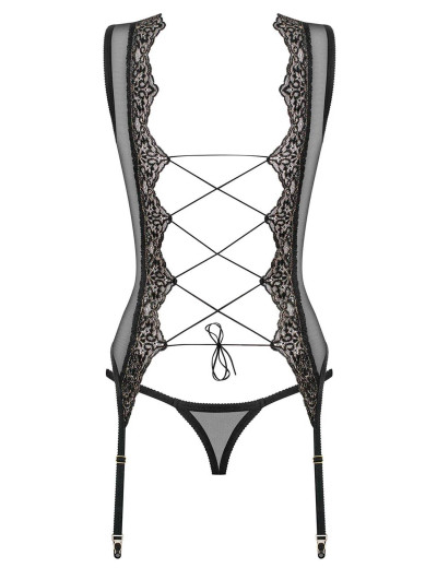 Корсет с трусиками Obsessive MESHLOVE CORSET, Цвет: черный, Размеры: S/M, изображение 4
