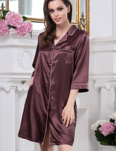 Атласная ночная рубашка Mia-Mella JULIA 8737 шоколадный, Цвет: шоколадный, Размеры: 2XL, изображение 3