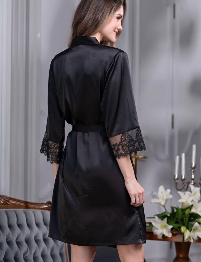 Шелковый халат кимоно Mia-Amore WHITE SWAN 3553 черный, Цвет: черный, Размеры: S/M, изображение 2