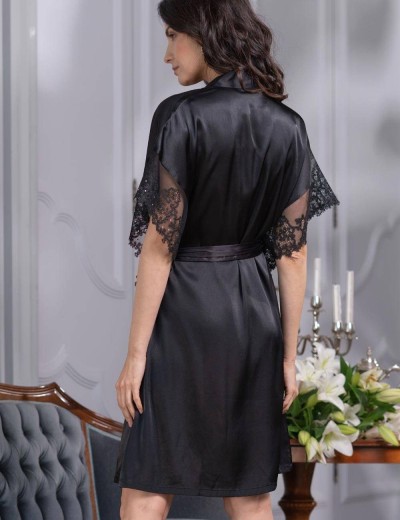Шелковый халат Mia-Amore WHITE SWAN 3557 черный, Цвет: черный, Размеры: S/M, изображение 2