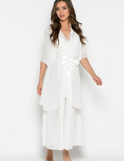 Шифоновый пеньюар с атласным поясом Mia-Mia MILADY 7723 белый, Цвет: белый, Размеры: L, изображение 3