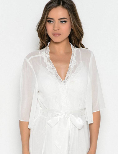 Шифоновый пеньюар с атласным поясом Mia-Mia MILADY 7723 белый, Цвет: белый, Размеры: L, изображение 2
