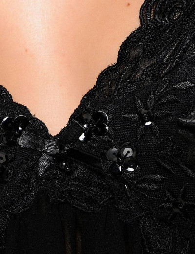 Длинная сорочка из шифона и атласа Mia-Mia MILADY 7725 черный, Цвет: черный, Размеры: S/M, изображение 5