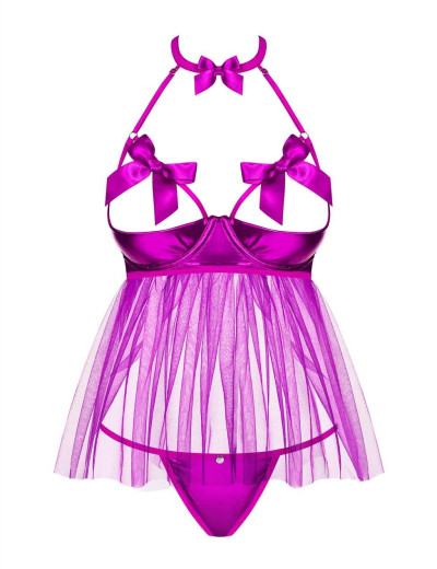Соблазнительный бэби-долл + стринги Obsessive DELISHYA BABYDOLL, Цвет: фиолетовый, Размеры: L/XL, изображение 3 Соблазнительный бэби-долл + стринги Obsessive DELISHYA BABYDOLL, Цвет: фиолетовый, Размеры: L/XL, изображение 3
