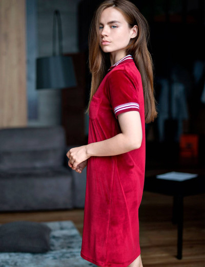 Велюровое домашнее платье Opium D-20, Цвет: гранат, Размеры: S, изображение 3