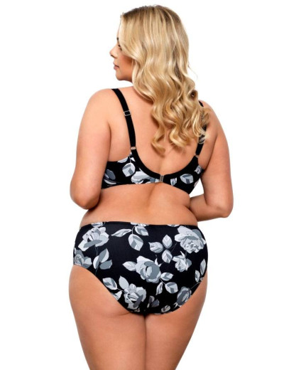 Черный раздельный купальник с цветами Lorin L3086/1 BIG, Цвет: черно-белый, Размеры: 80C, изображение 2