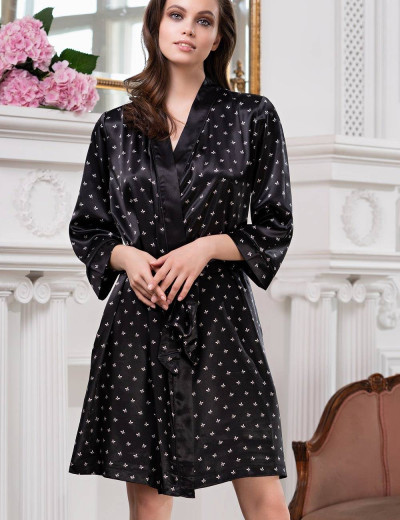 Атласный халат кимоно Mia-Mella CLEVER 8943 черный, Цвет: черный, Размеры: S/M, изображение 3
