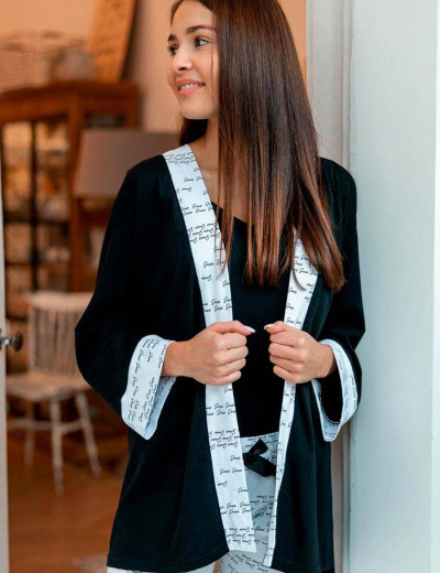 Короткий халат-кимоно Sensis ANTONELLA, Цвет: черный/белый, Размеры: S/M, изображение 3