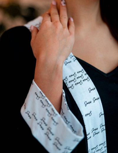 Короткий халат-кимоно Sensis ANTONELLA, Цвет: черный/белый, Размеры: S/M, изображение 4