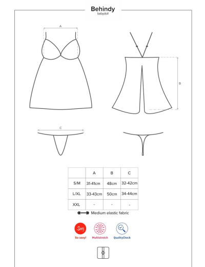 Бэби-долл с трусиками Obsessive BEHINDY BABYDOLL, Цвет: черный, Размеры: S/M, изображение 5