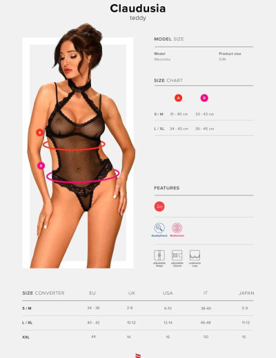 Соблазнительное боди Obsessive CLAUDUSIA TEDDY, Цвет: черный, Размеры: L/XL, изображение 5