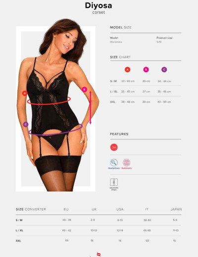 Мягкий корсет с трусиками Obsessive DIYOSA CORSET, Цвет: черный, Размеры: L/XL, изображение 5