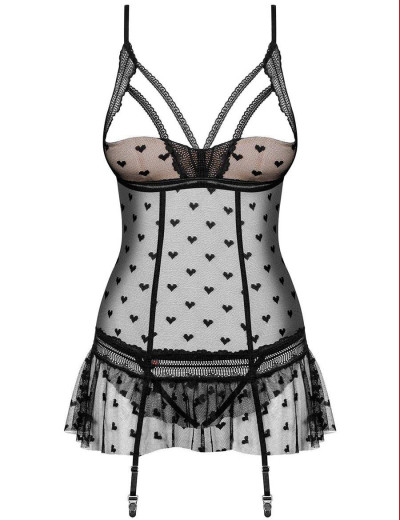 Мягкий корсет с трусиками Obsessive HEARTIA CORSET, Цвет: черный, Размеры: L/XL, изображение 3