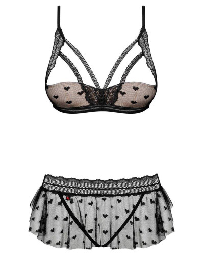 Сексуальный комплект Obsessive HEARTIA SET CUPLESS, Цвет: черный, Размеры: L/XL, изображение 3