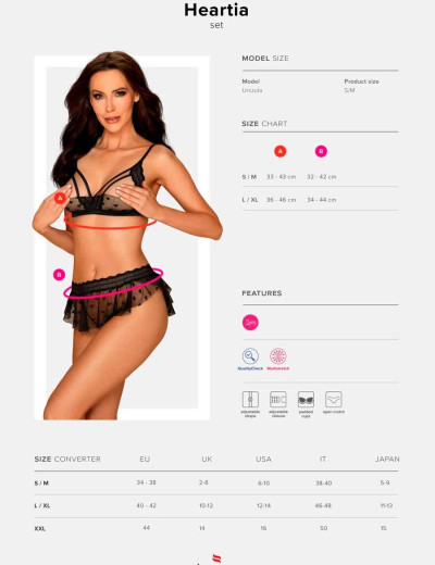 Сексуальный комплект Obsessive HEARTIA SET CUPLESS, Цвет: черный, Размеры: L/XL, изображение 5