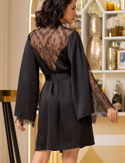 Атласный халат кимоно с кружевной спинкой Mia-Amore CORNELIA 8953, Цвет: черный, Размеры: S/M, изображение 2
