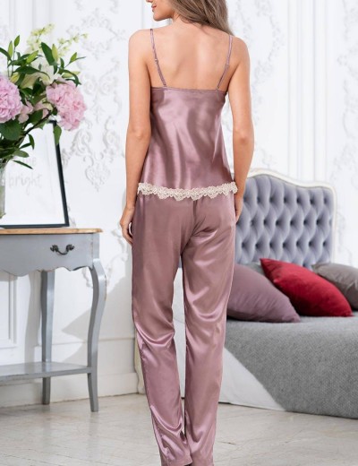 Атласный пижамный комплект тройка Mia-Mella JULIA 8735 пудра, Цвет: пудра, Размеры: XL, изображение 3