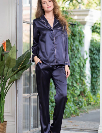 Атласный пижамный комплект тройка Mia-Mella JULIA 8735 темно-синий, Цвет: темно-синий, Размеры: S, изображение 2