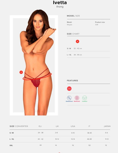 Трусики стринги Obsessive IVETTA THONG, Цвет: рубин, Размеры: L/XL, изображение 5