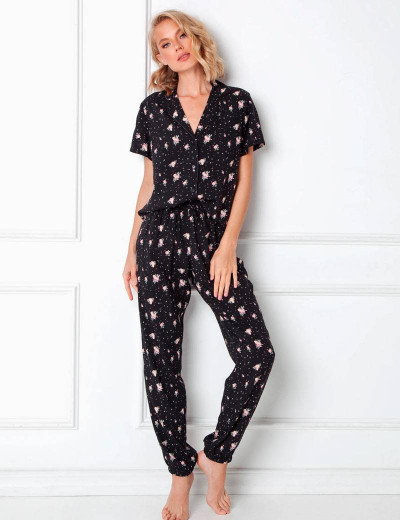 Брючный комплект Aruelle ABIGAIL, Цвет: черный/розовый, Размеры: XS, изображение 2