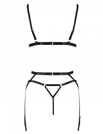 Сексуальный комплект с поясом для чулок Passion MEGGY SET, Цвет: черный, Размеры: L/XL, изображение 4