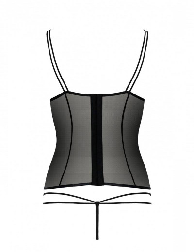 Корсет с трусиками стрингами Passion MIDORI CORSET red, Цвет: черный/красный, Размеры: S/M, изображение 4