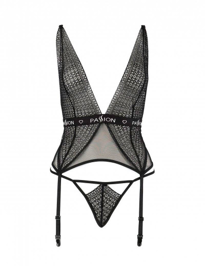 Корсет с трусиками стрингами Passion MIRAJANE CORSET black, Цвет: черный, Размеры: 2XL/3XL, изображение 3