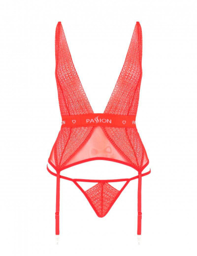 Корсет с трусиками стрингами Passion MIRAJANE CORSET red, Цвет: красный, Размеры: L/XL, изображение 3