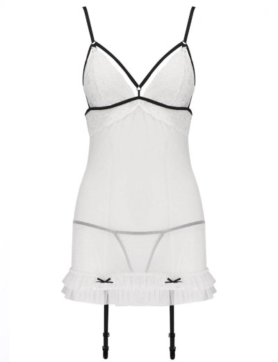 Сексуальная сорочка с пажами + стринги Passion ORIHIME CHEMISE, Цвет: белый, Размеры: 2XL/3XL, изображение 3