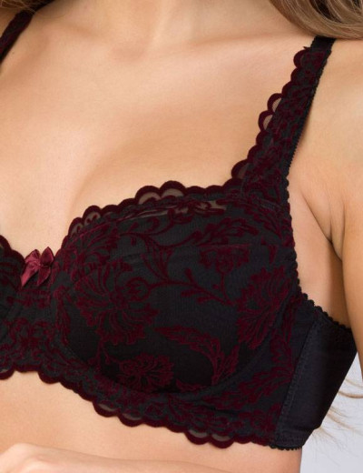 Бюстгальтер балконет с флок напылением Simona M 802 бархат бордо, Цвет: бархат бордо, Размеры: 75F, изображение 3