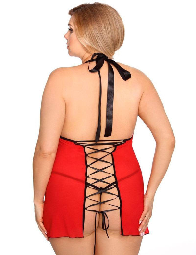 Cорочка с открытой спиной Gorgeous plus size DHARMA, Цвет: черно-красный, Размеры: 5XL/6XL, изображение 2